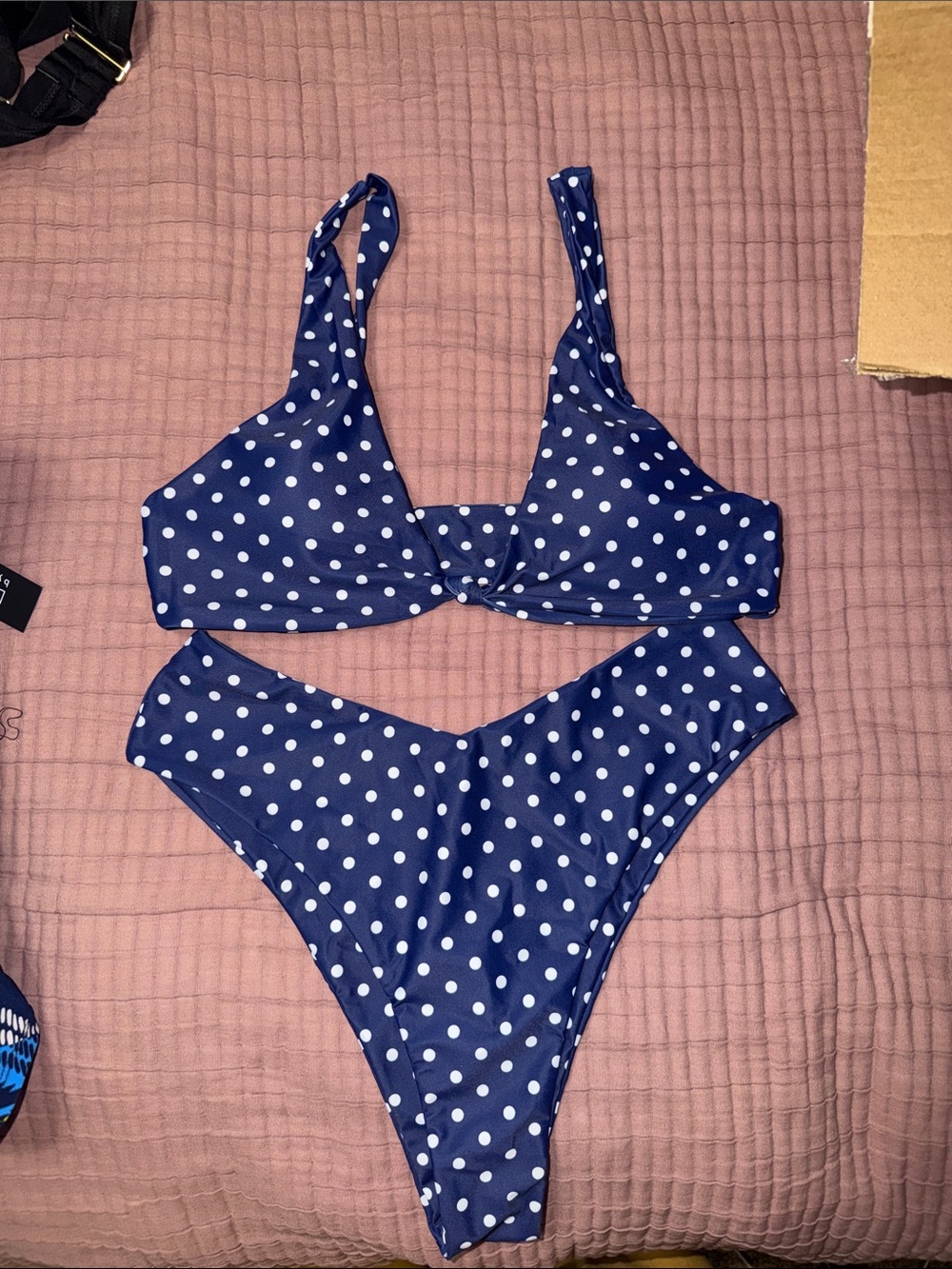 London Fog Navy and White Polka Dot Girls' Two-Piece Swimsuit